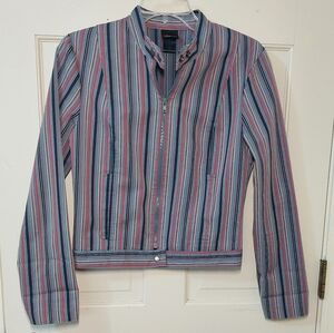 80s Style Striped Multicolor Zip-Up Jacket, Size S